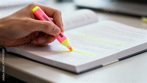 Hand Highlighting Text in Study Book