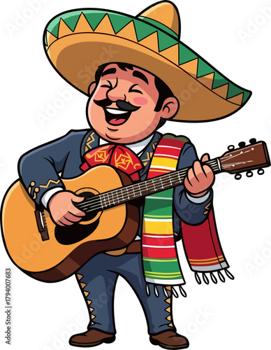 joyful mariachi serenades with heartfelt guitar melodies and infectious laughter, isolated on transparent background