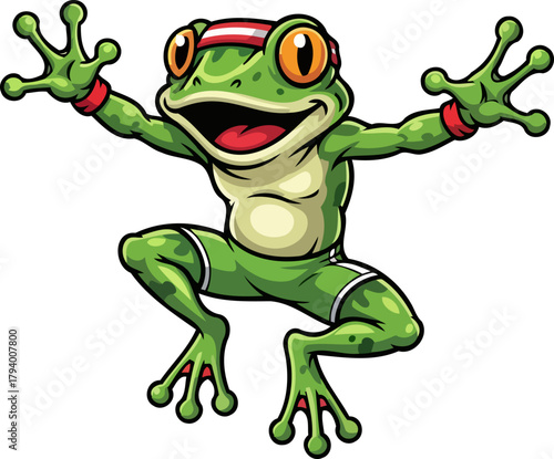jubilant frog athlete jumps for victory, symbolizing peak performance and enthusiastic progress, isolated on transparent background