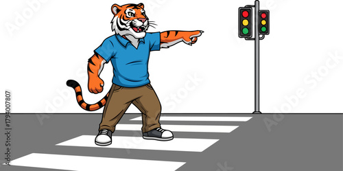 jubilant tiger leader points way, guiding urban adventure with friendly resolve, isolated on transparent background