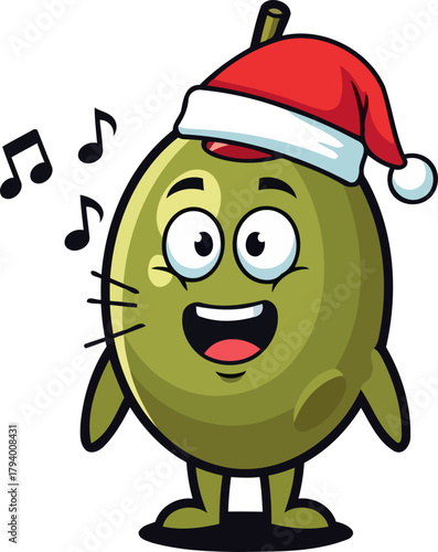 merry olive mascot delivers sweet yuletide carols with festive spirit, isolated on transparent background