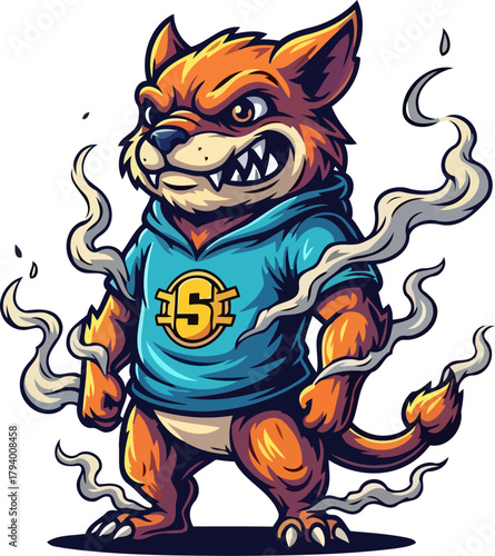 mighty anthropomorphic fox mascot exudes raw strength and fiery spirit, isolated on transparent background