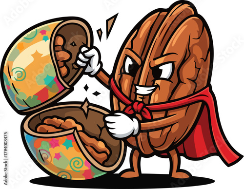 mighty pecan superhero cracks open a world of wholesome delight, isolated on transparent background