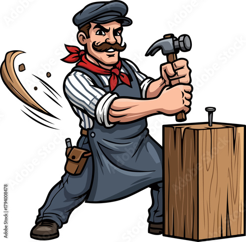 mighty craftsman demonstrates unwavering strength, driving home a stubborn nail, isolated on transparent background