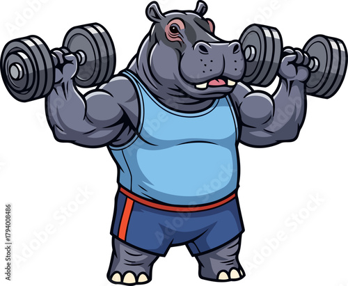 mighty hippo athlete conquers weights, inspiring strength and fun fitness journey, isolated on transparent background