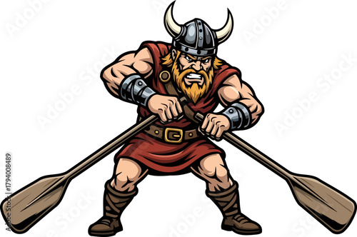 mighty viking oarsman propels his longship forward with unparalleled strength and determined spirit, isolated on transparent background