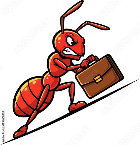 mighty miniature manager scales corporate heights, driven by unyielding willpower, isolated on transparent background