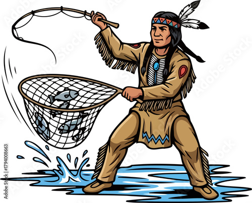 native spirits rich harvest expert caster secures bountiful aquatic provision, isolated on transparent background