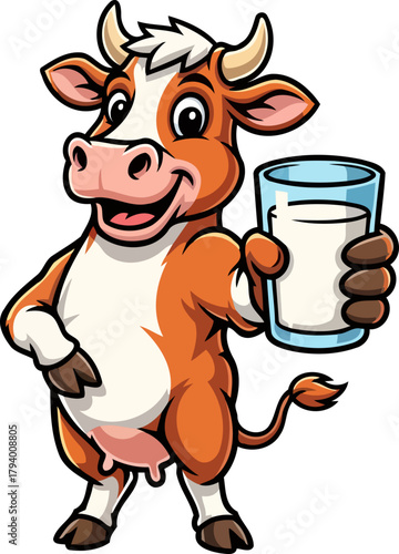 our happy dairy friend presents a refreshing glass of farmfresh wholesome milk, isolated on transparent background