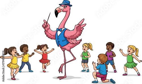 pink maestro inspires young dancers with joyful rhythms and playful melodies, isolated on transparent background