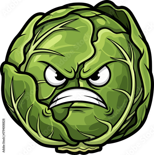 peeved produce an angry cabbage mascot with a vexed verdant visage, isolated on transparent background