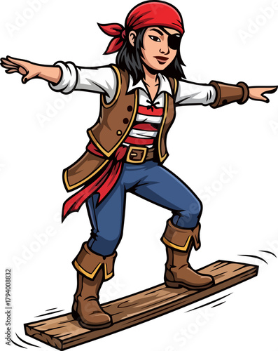 plank walkers grace confident pirate demonstrates unrivaled skill and steady resolve, isolated on transparent background