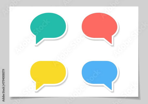 Four Colorful Speech Bubbles with White Outline.