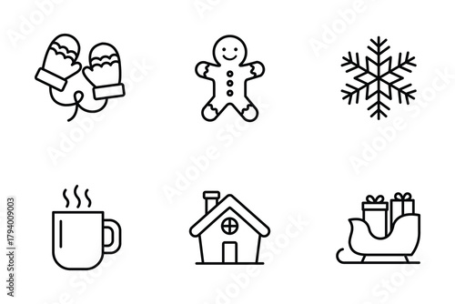 christmas line icons bundle set