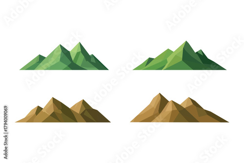 polygon mountain flat illustration set