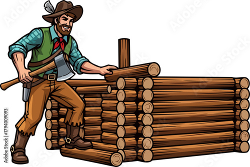 pioneer spirit crafts rustic home, laying foundations for a new journey, isolated on transparent background