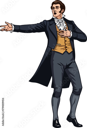 refined singer captivates audience with eloquent aria and grand gesture, isolated on transparent background