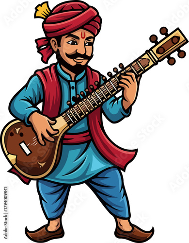 smiling folk musician weaves enchanting rhythms, celebrating indias rich heritage, isolated on transparent background