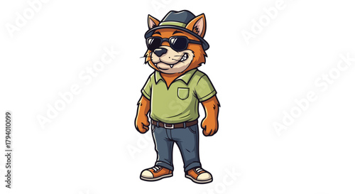 smooth anthropomorphic fox character with a confident smile and streetsmart style, isolated on transparent background