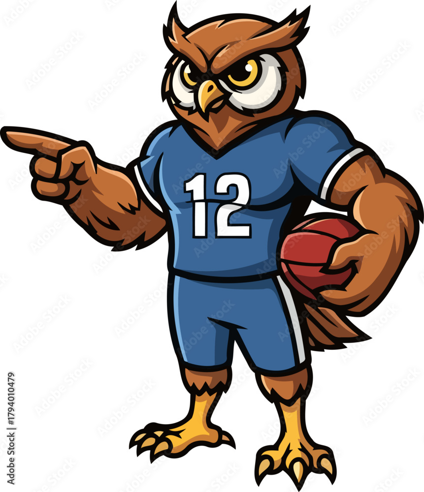 Naklejka premium strategic owl mascot leads the charge, guiding teammates towards success, isolated on transparent background