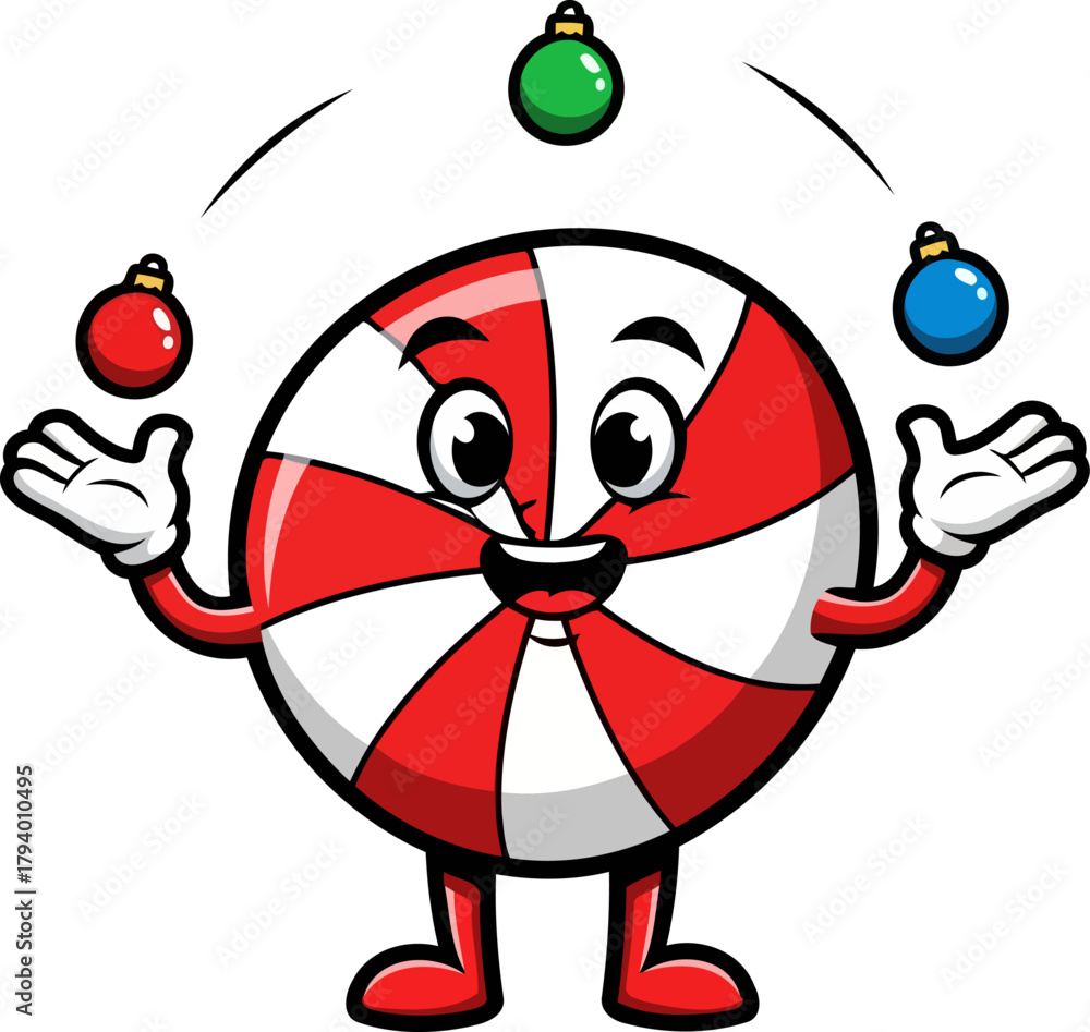 Obraz premium striped sweet treat playfully juggles christmas decorations with lively holiday spirit, isolated on transparent background