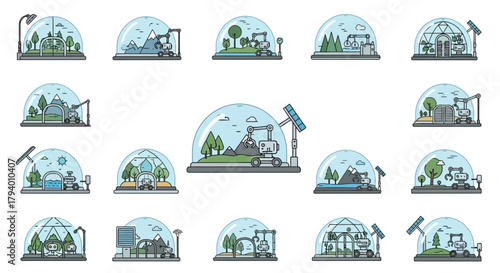 Innovative biodomes showcase futuristic eco-friendly living with robotic assistance and sustainable energy solutions for a thriving future