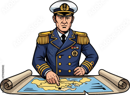 strategic commander guides fleet, charting a course for future success, isolated on transparent background