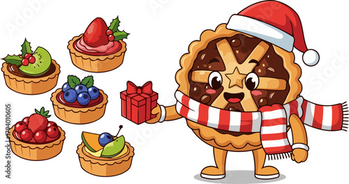 sweet yuletide tart mascot offers festive delights and whimsical holiday gifting, isolated on transparent background
