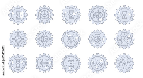Discover mystical steampunk gears featuring timeless hourglasses celestial symbols and infinity loops for your next creative project