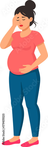 Pregnant Woman Suffering from Headache, Stress, or Anxiety. Mental health issues during pregnancy concept.