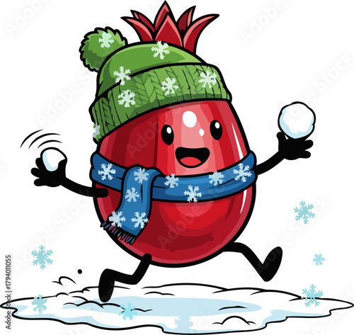 tropical fruit finds frosty fun a pomegranates whimsical winter adventure, isolated on transparent background