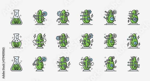 Futuristic bioengineering concepts with scientific flasks and advanced organic machinery symbolizing innovation and progress