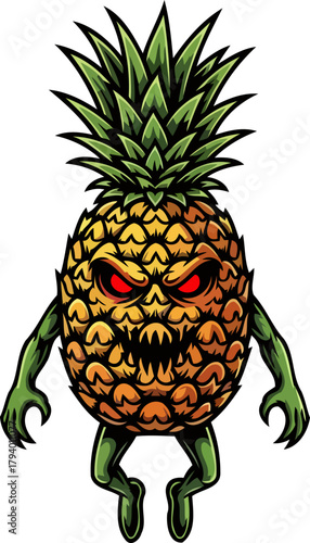 tropical terror unleashed monstrous pineapple character with furious island spirit, isolated on transparent background
