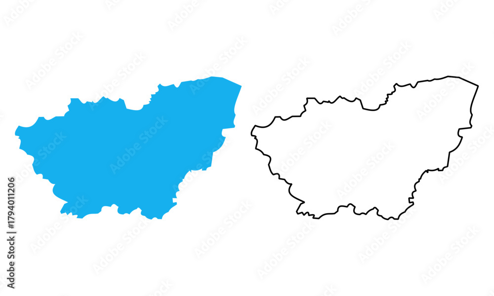 Fototapeta premium Map of South Yorkshire an administrative county of England. Map with detailed outlines and blue silhouettes