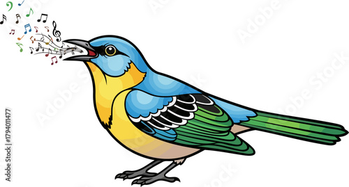 vibrant feathered artist a cheerful songbird composes a colorful symphony of notes, isolated on transparent background