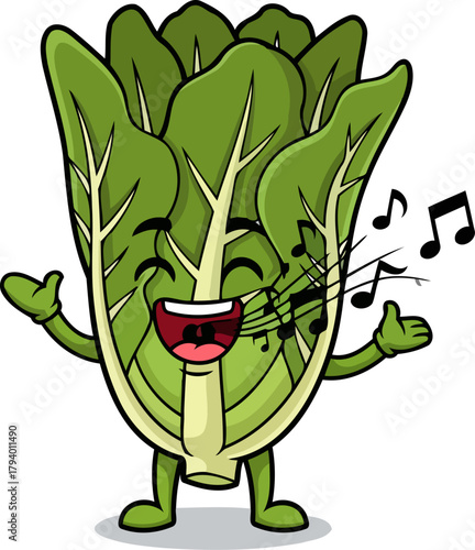 vibrant green vegetable character enthusiastically vocalizing a lively tune of wholesome joy, isolated on transparent background