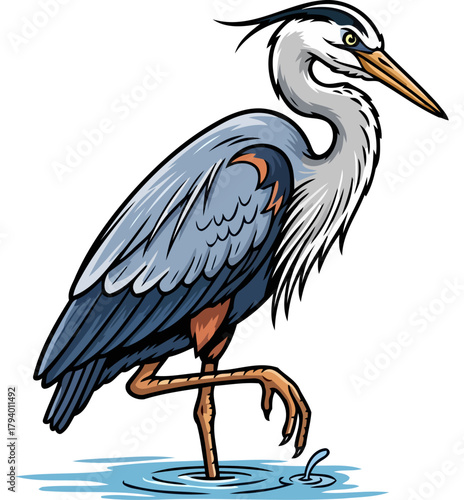 vibrant heron illustration captures serene aquatic hunters patient vigil in clear water, isolated on transparent background