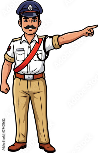 vigilant officer guides with a precise gesture, leading the community forward, isolated on transparent background