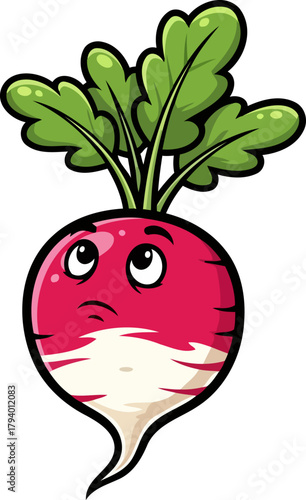 whimsical radish character gazes skyward with wideeyed wonder, seeking fresh garden adventures, isolated on transparent background