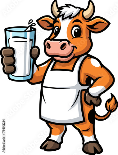 wholesome dairy steward a cheerful cow mascot offering fresh milk, isolated on transparent background