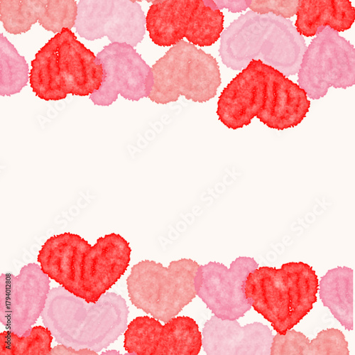 Watercolor Heart Border Pattern – Cute Red Pink Love Frame Background