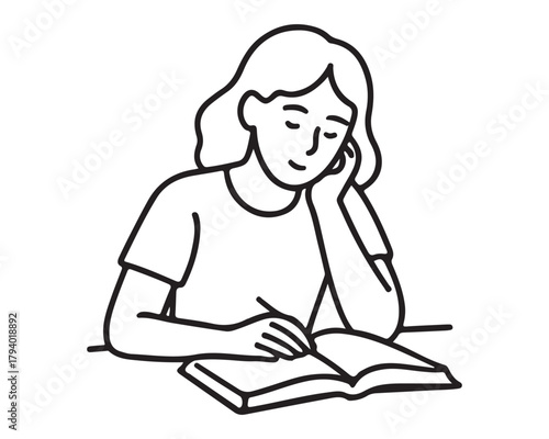 Student engrossed in studies, taking notes from a book, great for education, learning, or self-improvement projects needing a focused, intelligent feel