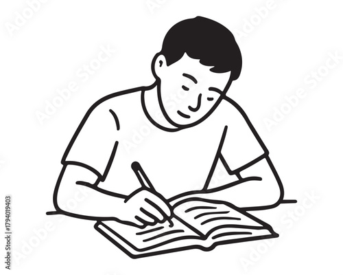 Focused student writing in notebook, perfect for education materials and back to school campaigns, highlighting academic success and dedication. Study time now