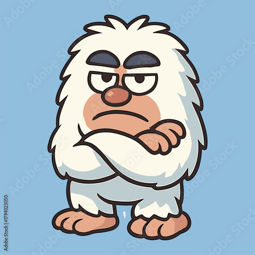Grumpy cartoon mascot with folded arms