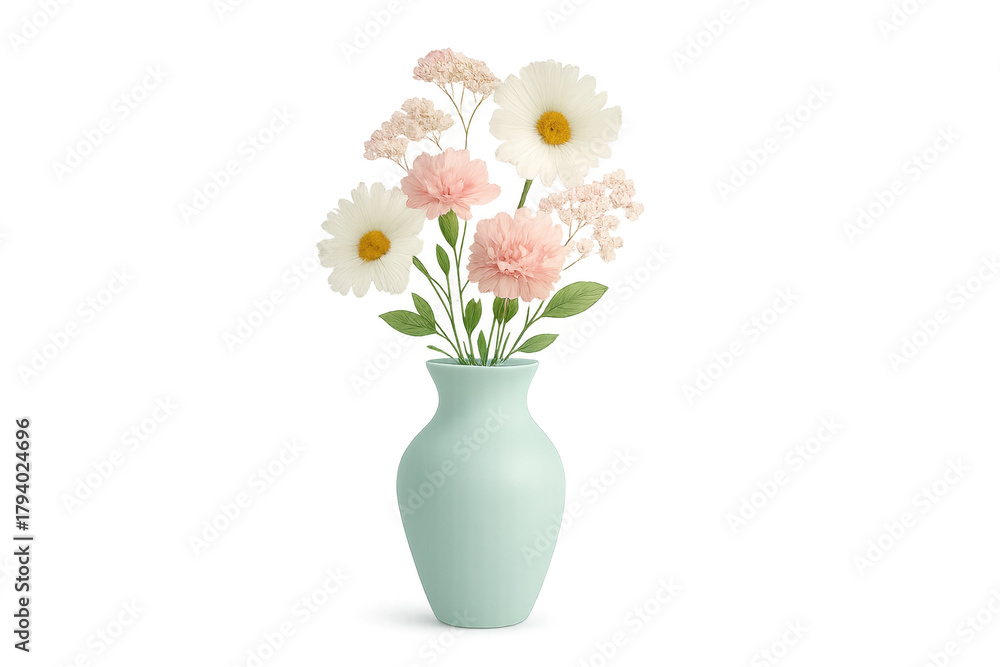 Obraz premium Pastel floral bouquet in turquoise vase on transparent background