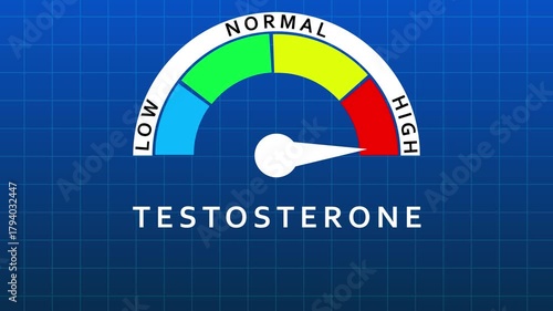 Testosterone Level Meter Indicating High Levels On A Blue Grid Background hormone gauge