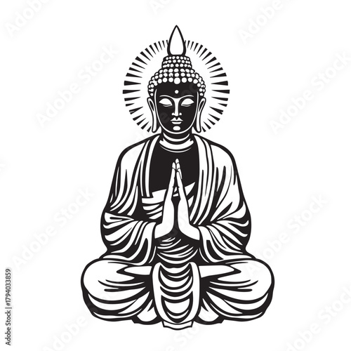 Buddha meditating in lotus position a symbol of peace and enlightenment logo vector.