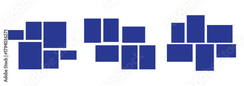 6 photo collage mockup frame. Image collage layout template set. Photo album or memory wall idea for banner, poster, mockup, flyer, brochure. Vector illustration