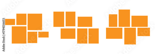 6 photo collage mockup frame. Image collage layout template set. Photo album or memory wall idea for banner, poster, mockup, flyer, brochure. Vector illustration