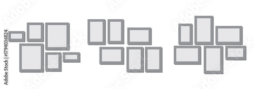 6 photo collage mockup frame. Image collage layout template set. Photo album or memory wall idea for banner, poster, mockup, flyer, brochure. Vector illustration